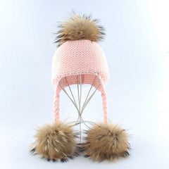 2019 New Autumn Winter Baby Beanie Real Fox Fur Pompom Hat Warm Wool Cap Kids Clothing Accessories Knitted Hat Skullies