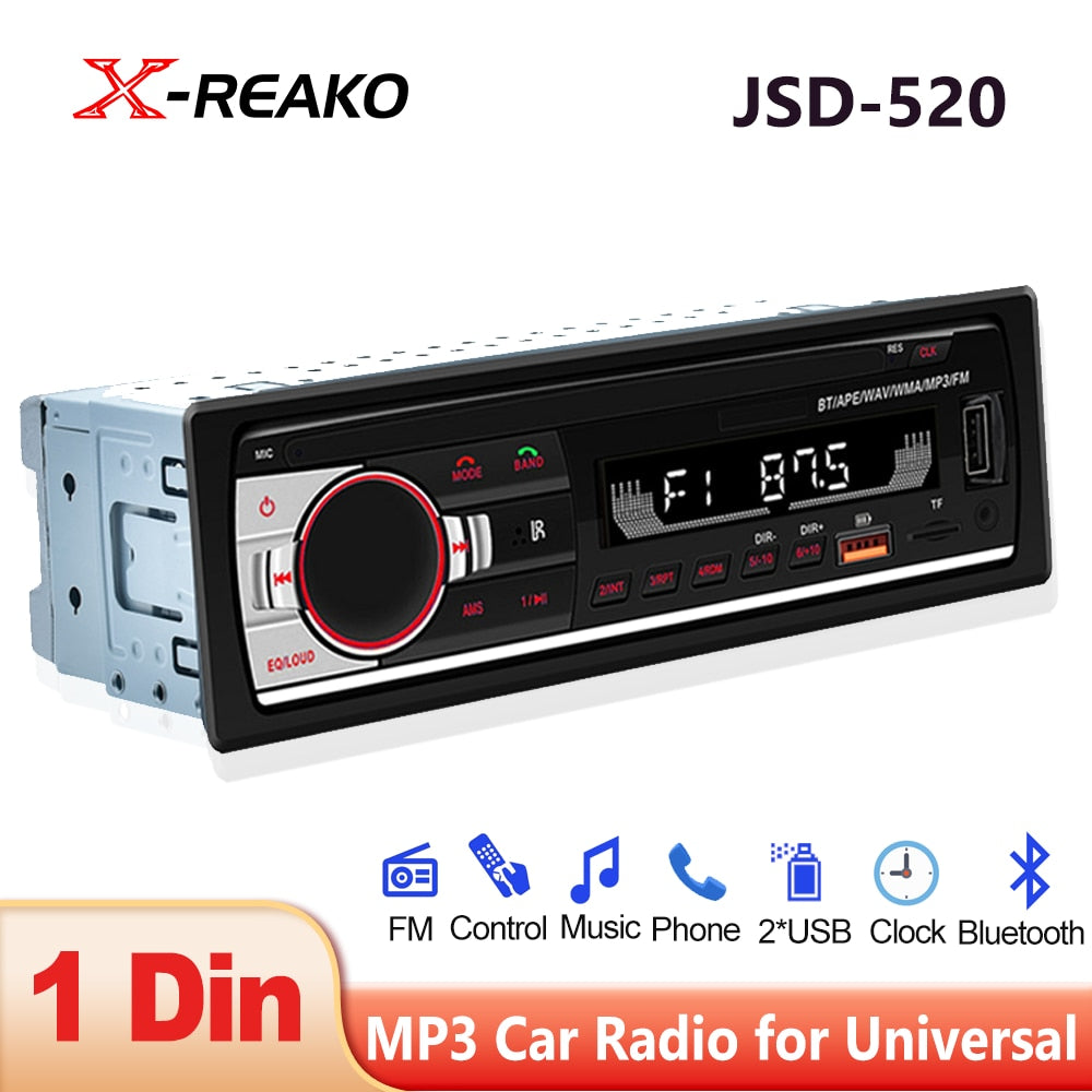 Car Stereo Radio 1 DIN Bluetooth, 6 Outputs, FM Radio, WMA MP3 Player