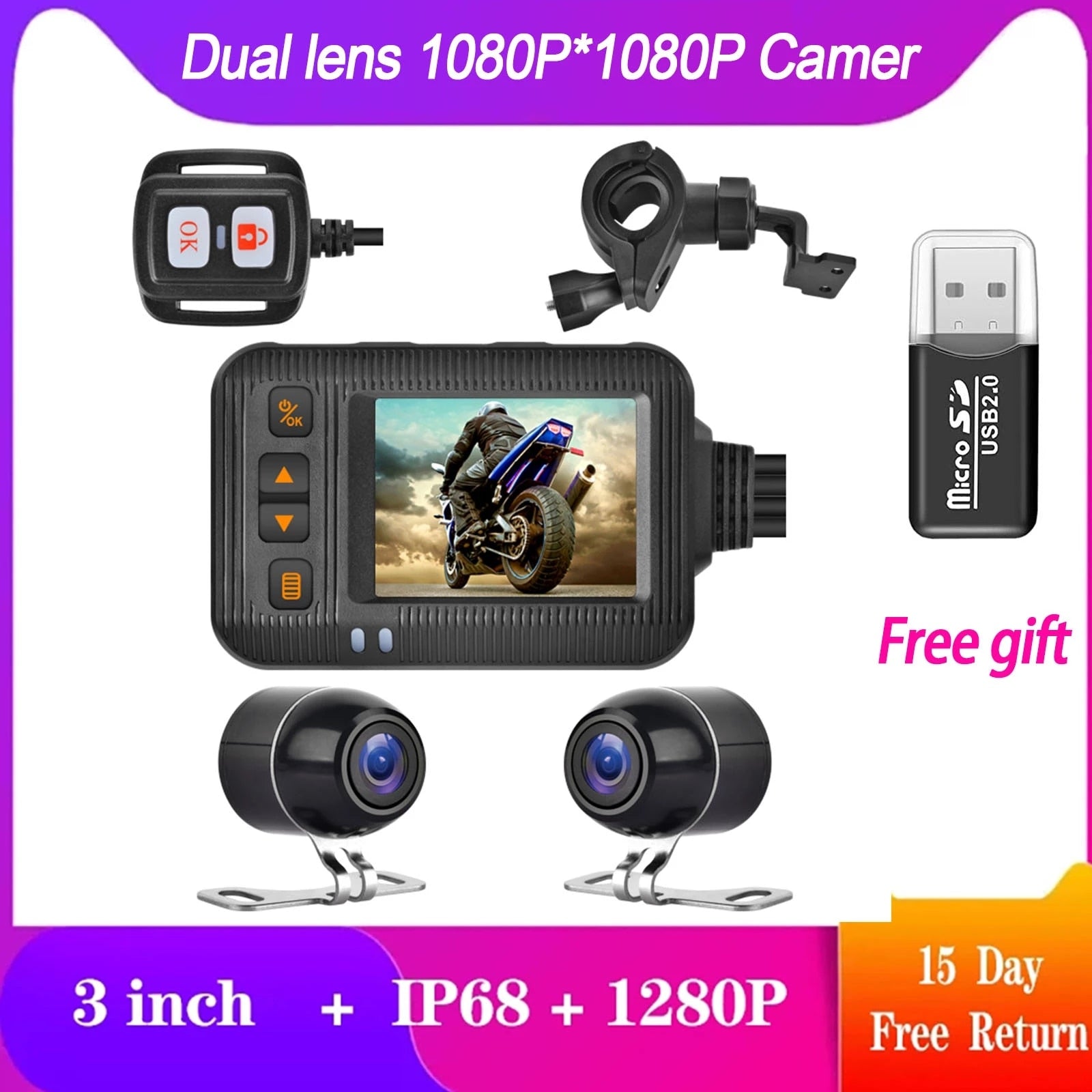 Moto DVR HD 1080P+720P Dual Lens Motorbike Bike Video Recorder Waterpr –  heccei online shop