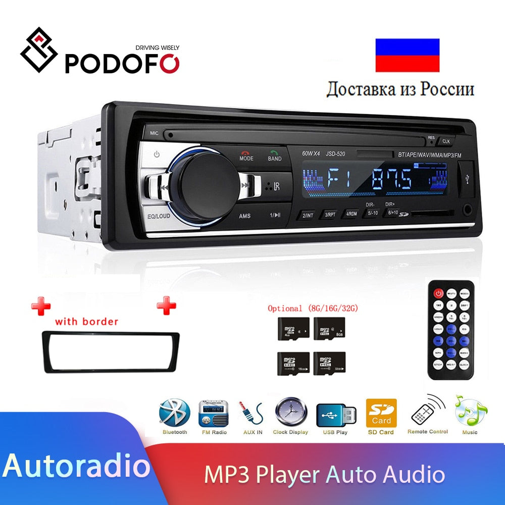 Podofo JSD-520 1 Din Car Radio Tape Recorder 5301 Bluetooth MP3