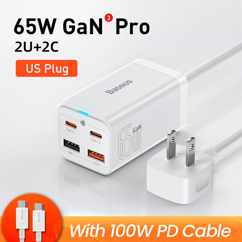 Baseus 100W 65W GaN USB Charger Desktop Type C PD Quick Charge 4.0 Fast Charging Charger Power Strip For iPhone 14 MacBook Pro