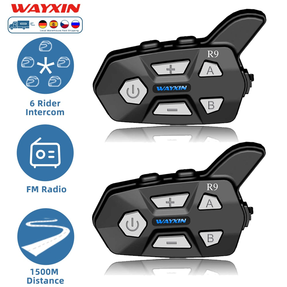 Motorcycle Helmet Intercom Bluetooth Headset For 2 Rider intercomunicador  Moto Waterproof Noice Reduction Handsfree Headphone