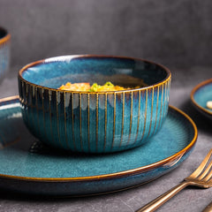 KINGLANG Nordic Style Kiln Glazed Ceramic Rice Salad Bowl Soup Bowl Round Dish Dinner Plate Tableware