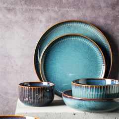 KINGLANG Nordic Style Kiln Glazed Ceramic Rice Salad Bowl Soup Bowl Round Dish Dinner Plate Tableware