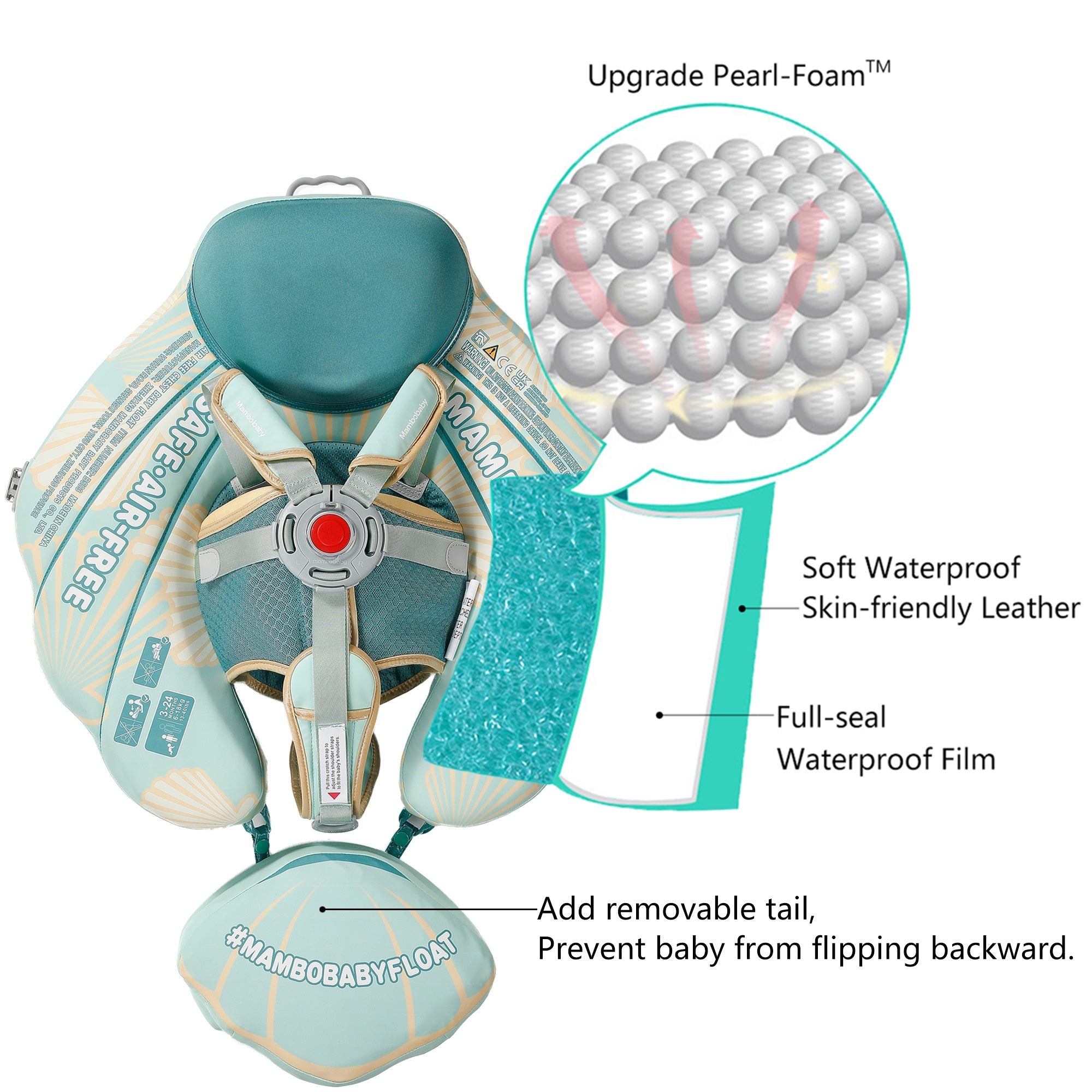 Heccei Baby Swim Float Seashell With UPF50+ Canopy