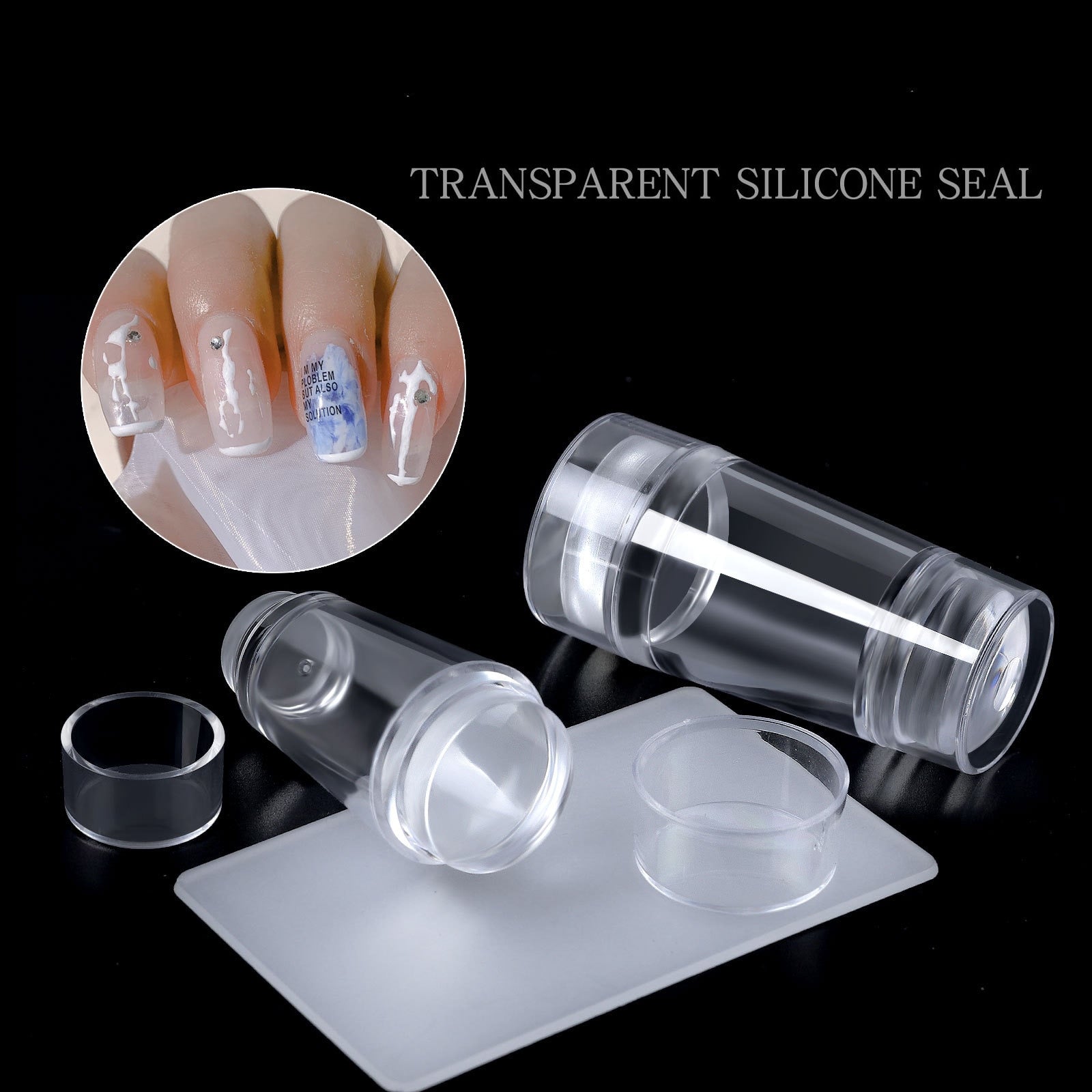 Transparent  Silicone Nail Art Stamping Kit French Design For Manicure Plate Stamp Polish Seal Two Sides Stamper Scraper