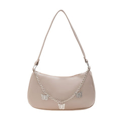 Women's Underarm Bag Solid Shoulder Bag with Butterfly Chain Design All-matching Handbags Purse Fashion Leather Hobo Bag
