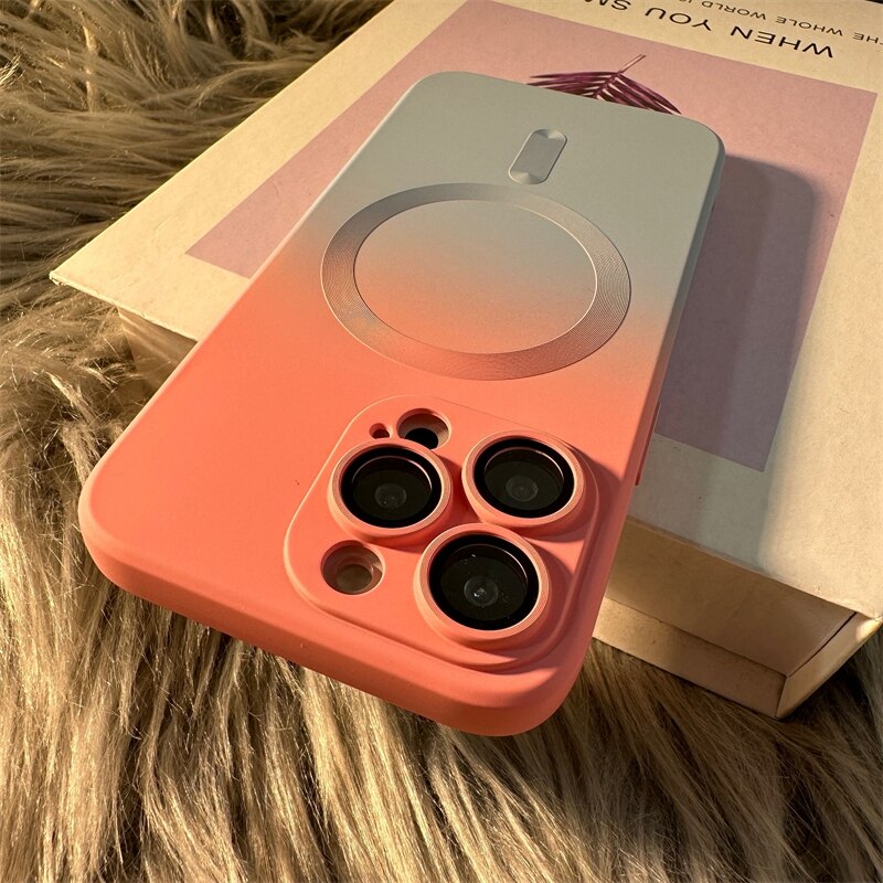 New Luxury Magsafe Wireless Charge Gradient Pattern Phone Case For iPhone 11 12 13 14 Pro Max Plus Soft Magnetic Silicone Cover