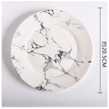 Fashion home restaurant kitchen tableware marble ceramic plate dish porcelain steak salad dessert plate cutlery cake plate