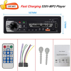 Podofo JSD-520 1 Din Car Radio Tape Recorder 5301 Bluetooth MP3 Player FM Audio Stereo Receiver Music USB/SD In Dash AUX Input