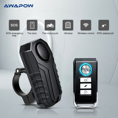 Awapow Anti Theft Bicycle Alarm 113dB Vibration Remote Control Waterproof Alarm With Fixed Clip Motorcycle Bike Safety System