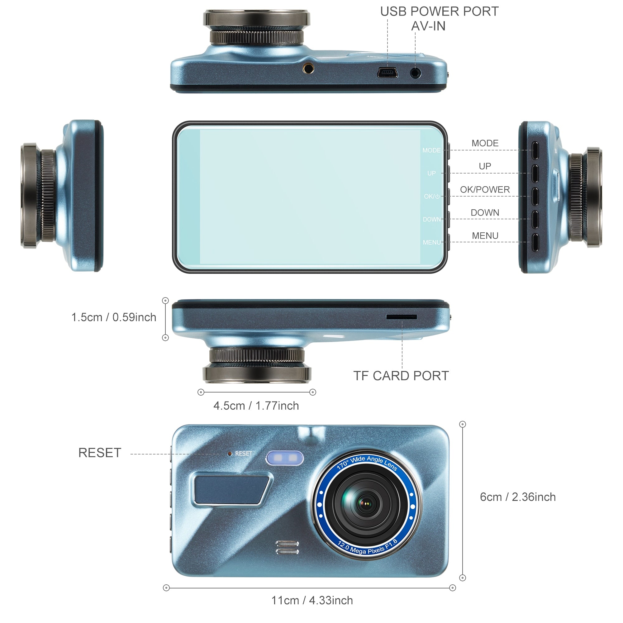 24H Dash Cam Black Box in Car DVR Camera Video Recorder Rear View Dual Lens HD Cycle Recording Video Mirror Recorder Black Box