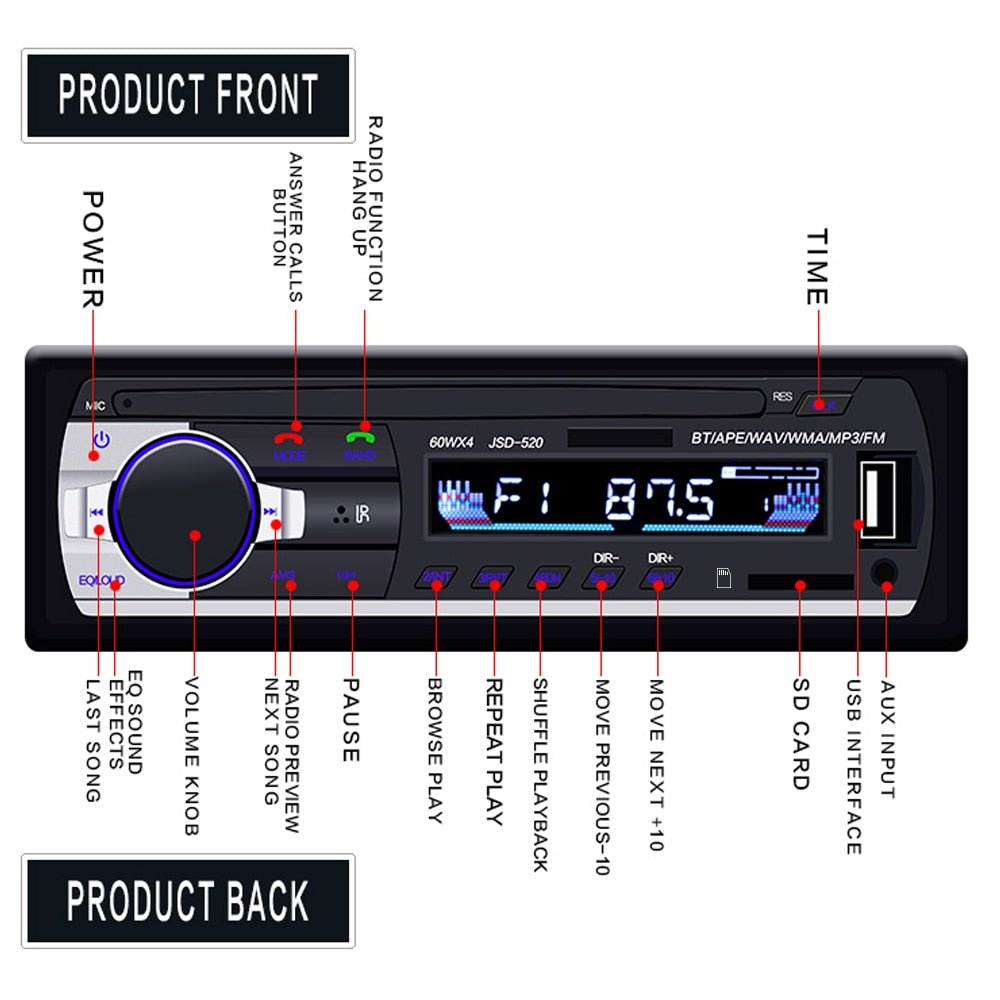 AMPrime 1 din In-dash Car Radio Audio Video MP3 Player Speaker Stereo FM Aux USB/ TF Card Multimedia Player Universal Autoradio