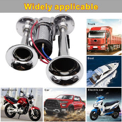 12V 600DB Super Loud Double Car Trumpet Air Horn Compressor Car Horn Speaker Kit for Cars Trucks Boats Motorcycles Automotive