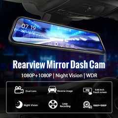 E-ACE 9.66 Inch Car DVR Mirror Video Recorder 1080P Touch Screen Dashcam Dual Lens Streaming Driving Recorder Dash Camera