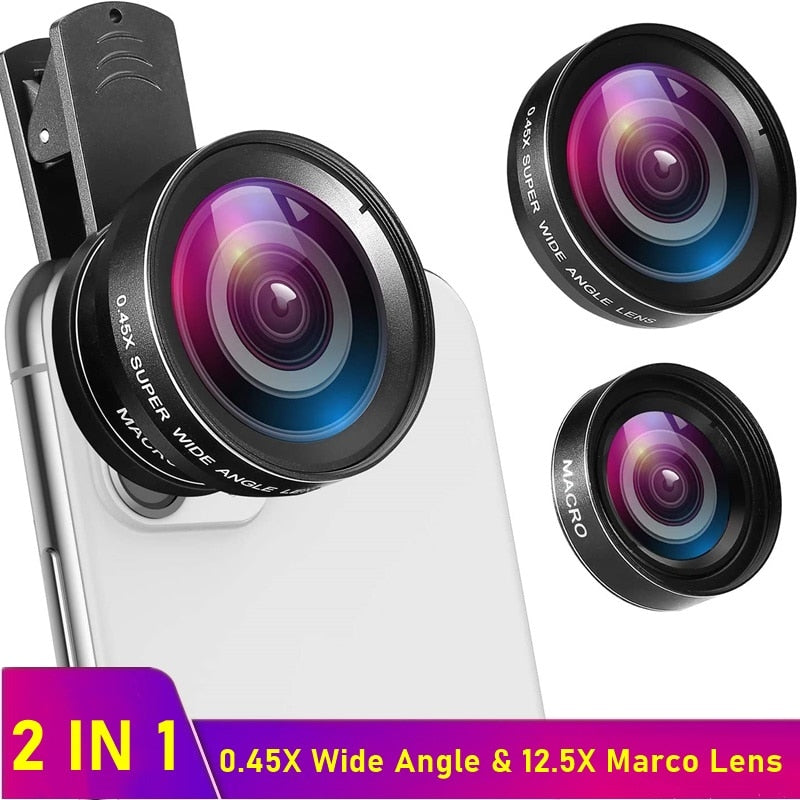 Tongdaytech Mobile Phone Lens 0.45x Super Wide Angle 12.5x Macro HD Camera Lens For iPhone 12 11 8 7 6 XS Huawei Xiaomi Samsung