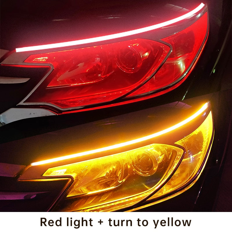 2pcs LED DRL Car Daytime Running Light Flexible Waterproof Strip Auto Headlights White Turn Signal Yellow Brake Flow Lights 12V