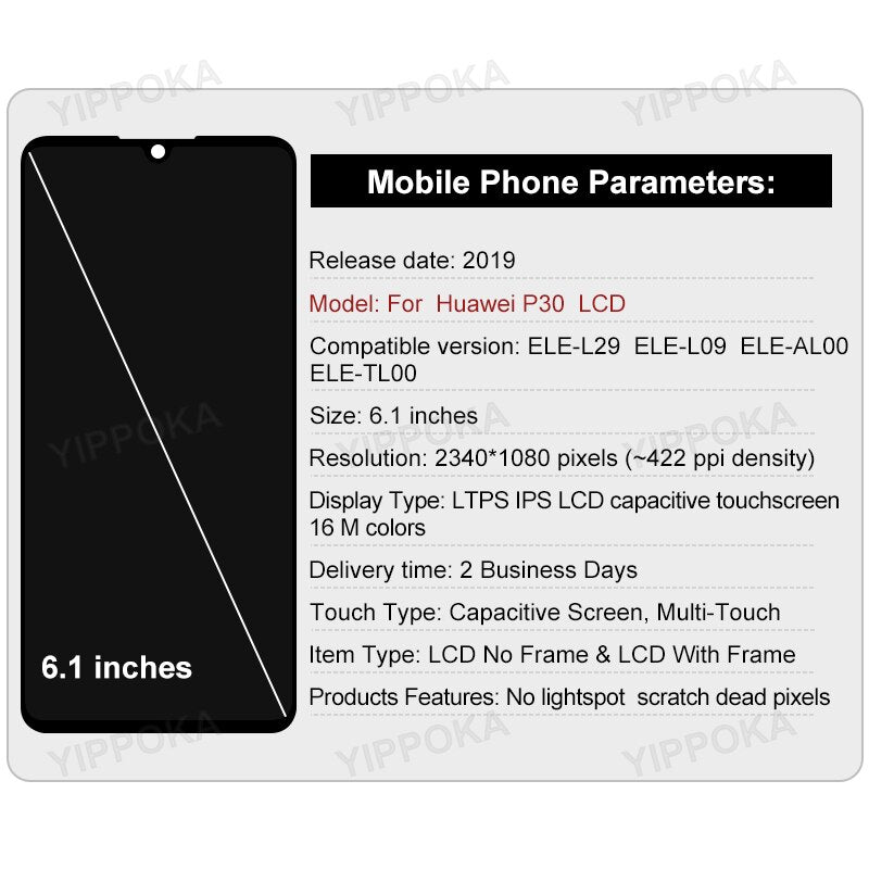 6.1&quot; Original For Huawei P30 LCD Display ELE-L29 ELE-L09 LCD Touch Screen Digitizer Assembly For Huawei P30 Screen Replacement