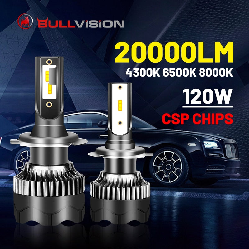 H4 LED Headlight 20000LM CSP Chip LED H7 H1 H11 H8 H9 9005 9006 HB3 HB4 120W 4300K 6500K 8000K PTF Ice Bulbs Turbo Fog Light 12V