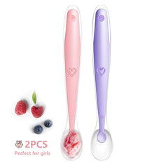 Soft Silicone Baby Feeding Spoon Candy Color Temperature Sensing Spoon Children Food Baby Spoons Feeding Dishes Feeder Flatware