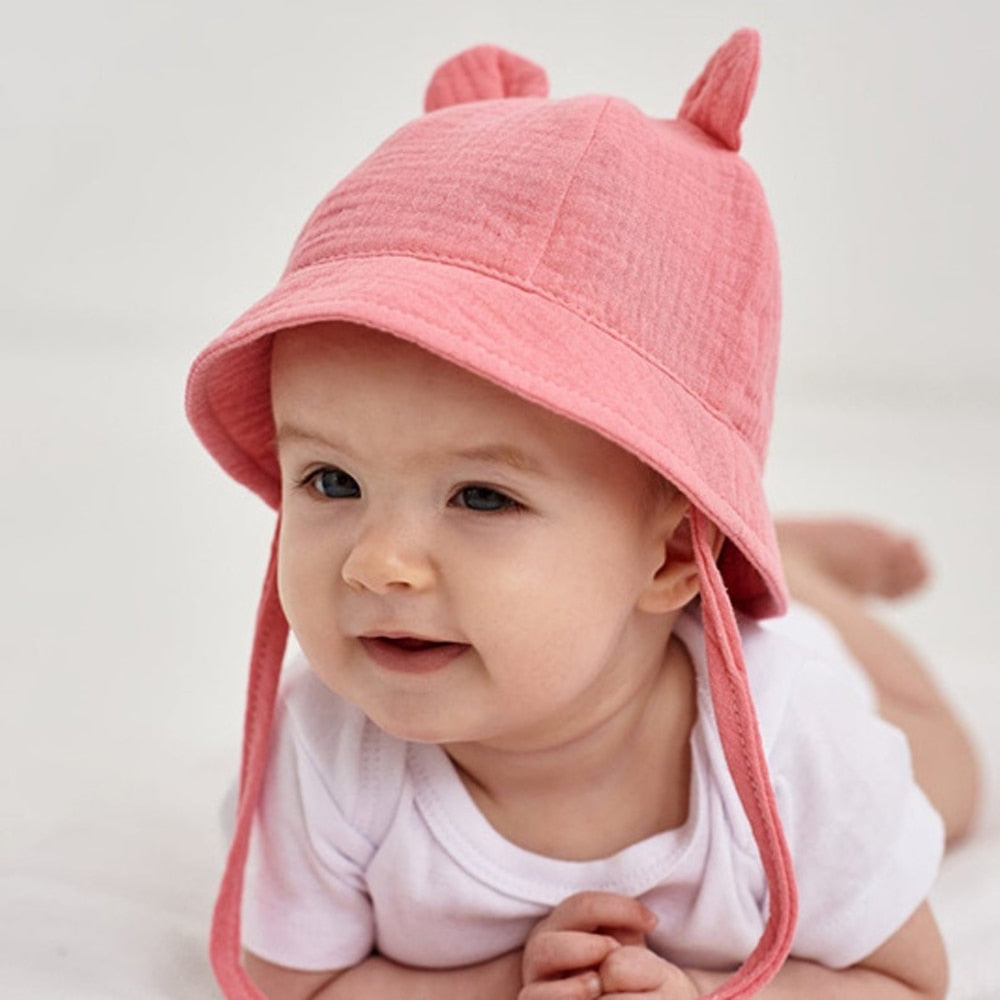 2021 New Autumn Baby Sun Hat Children Outdoor Rabbit Ear Beach Caps Boy Girl Panama Hat Unisex Beach Bucket Hat For 6-12Months