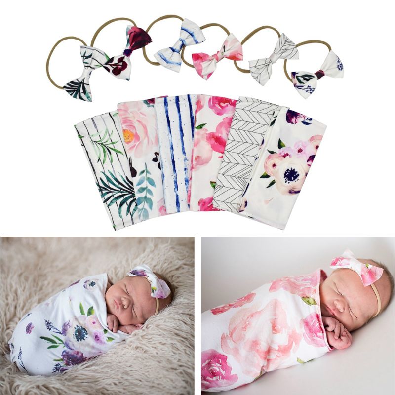 Newborn Baby Blankets Sleeping Swaddle Muslin Wrap +Headband 2PCS | Heccei