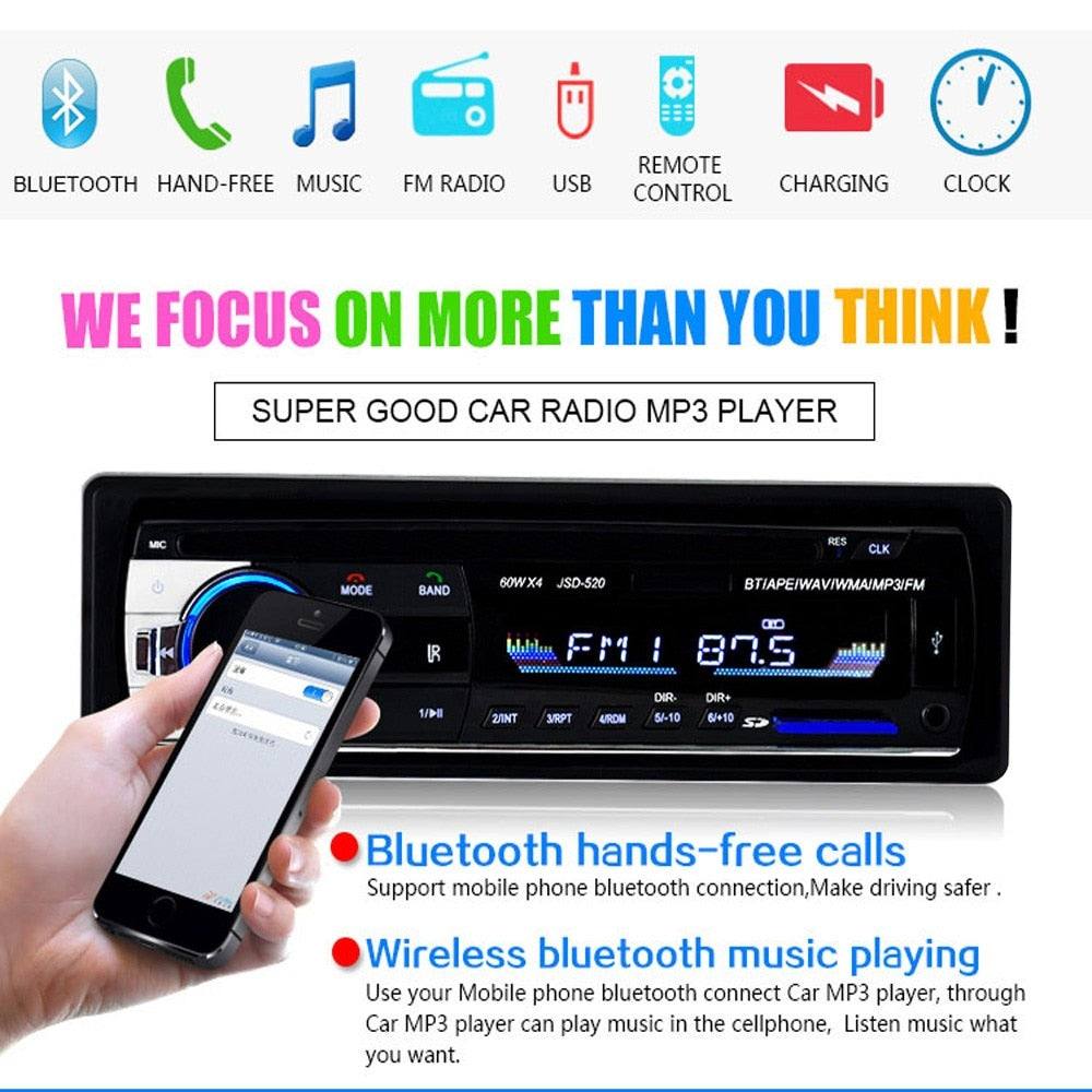 Podofo JSD-520 1 Din Car Radio Tape Recorder 5301 Bluetooth MP3 Player –  heccei online shop