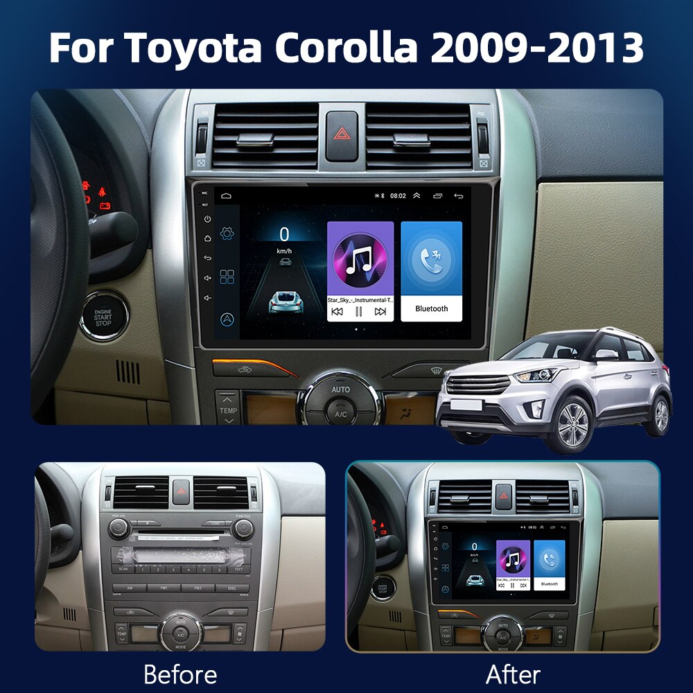 Podofo Multimedia For Toyota Corolla 2006-2012 Android Auto Radio Car Intelligent System Audio 2Din Head Unit Stereo Receiver