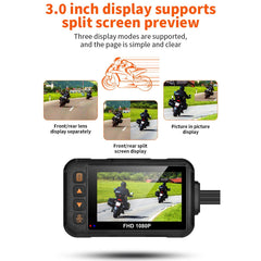 Motorcycle DVR Dash Cam 1080P+720P Full HD Front Rear View Waterproof Motorcycle Camera 3-inch IPS screen  Logger Recorder Box