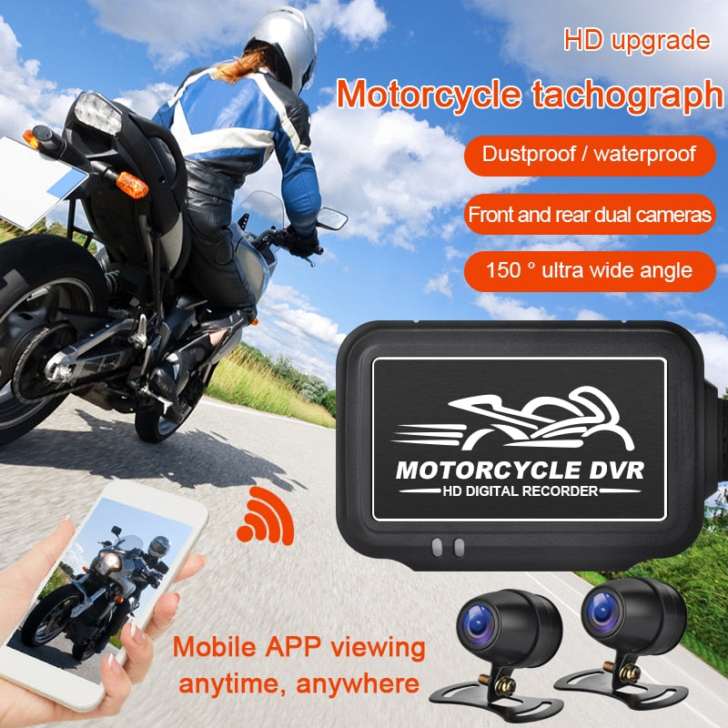 2022 Newest WiFi Motorcycle DVR Dash Cam 1080P+1080P Full HD Front Rear View Waterproof Motorcycle Camera Logger Recorder Box