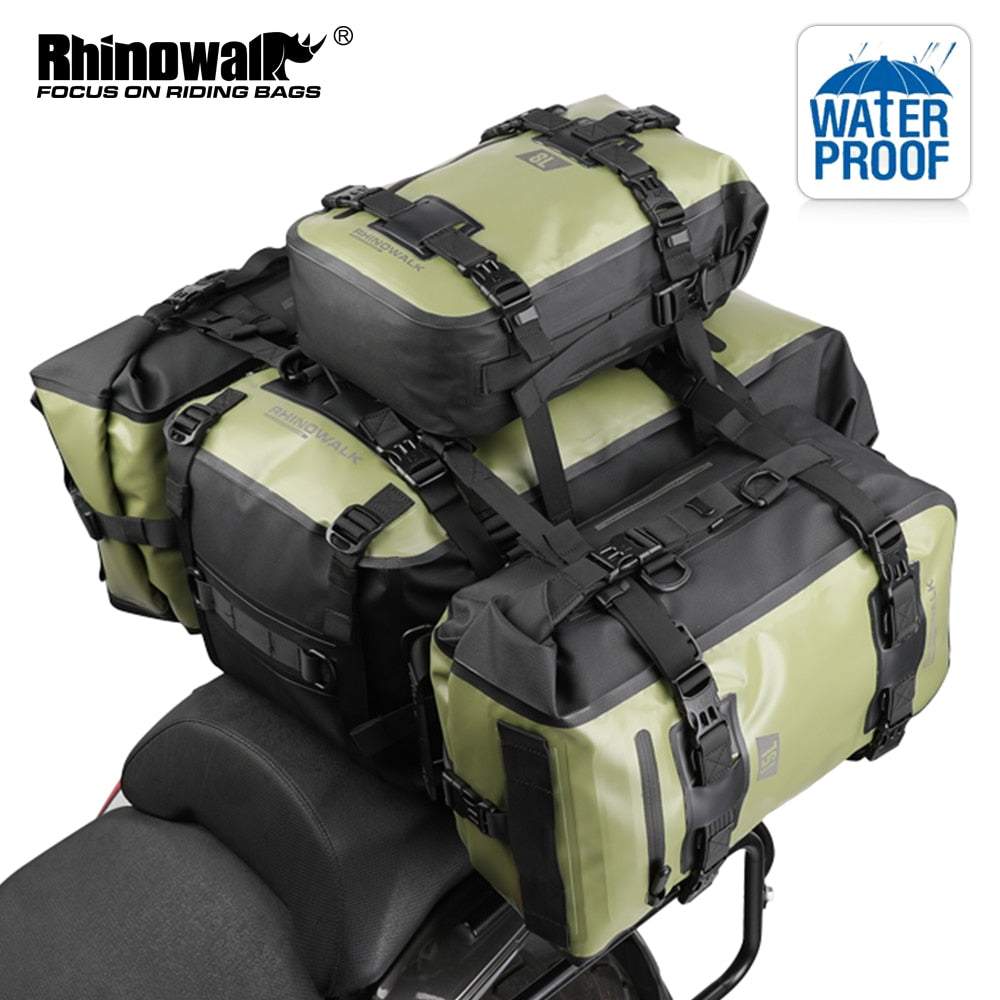 Rhinowalk Motorcycle Tail Bag 100% Waterproof Large Capacity Motor Side Back Seat Pack Multi-function Travel Luggage Case