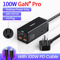 Baseus 100W 65W GaN USB Charger Desktop Power Strip Type C PD QC Quick Charge 4.0 3.0 Fast Charging For iPhone 14 13 MacBook Pro