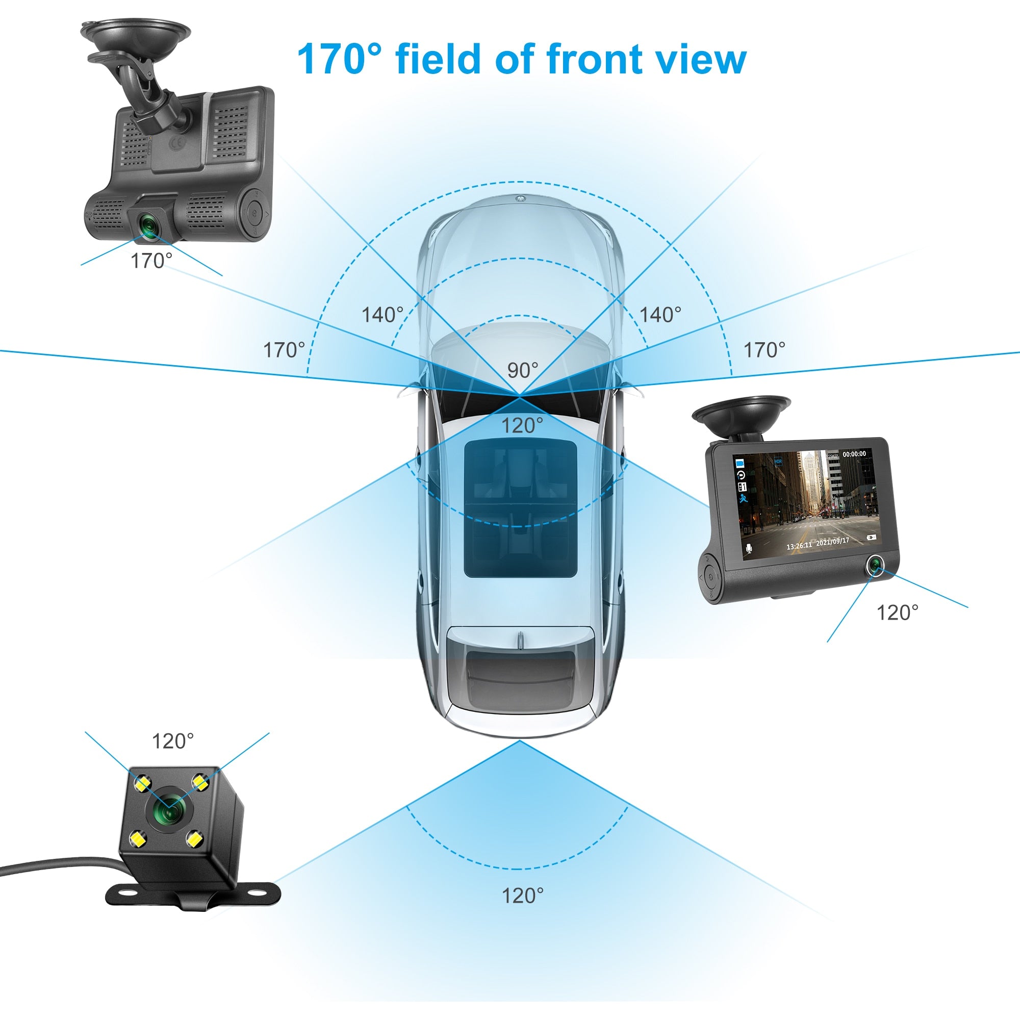 3 Cameras Lens 4.0In Car DVR 24H Dash Cam HD 1080P Dash Camera Dual Lens Video Recorder 1080P Black Box Cycle Dashcam Mirror