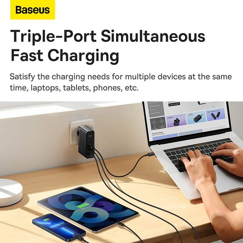 Baseus 100W 65W GaN USB Charger Desktop Power Strip Type C PD QC Quick  Charge 4.0 3.0 Fast Charging For iPhone 14 13 MacBook Pro