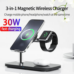 3 in 1 Magnetic Wireless Charger 30W Qi Fast Charging For iPhone 12 13 14 Pro Max Apple Watch Airpods Pro Charging Dock Station