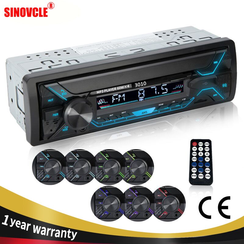 SINOVCLE Car Radio Audio 1din Bluetooth Stereo MP3 Player FM Receiver 60Wx4 With Colorful Lights AUX/USB/TF Card In Dash Kit
