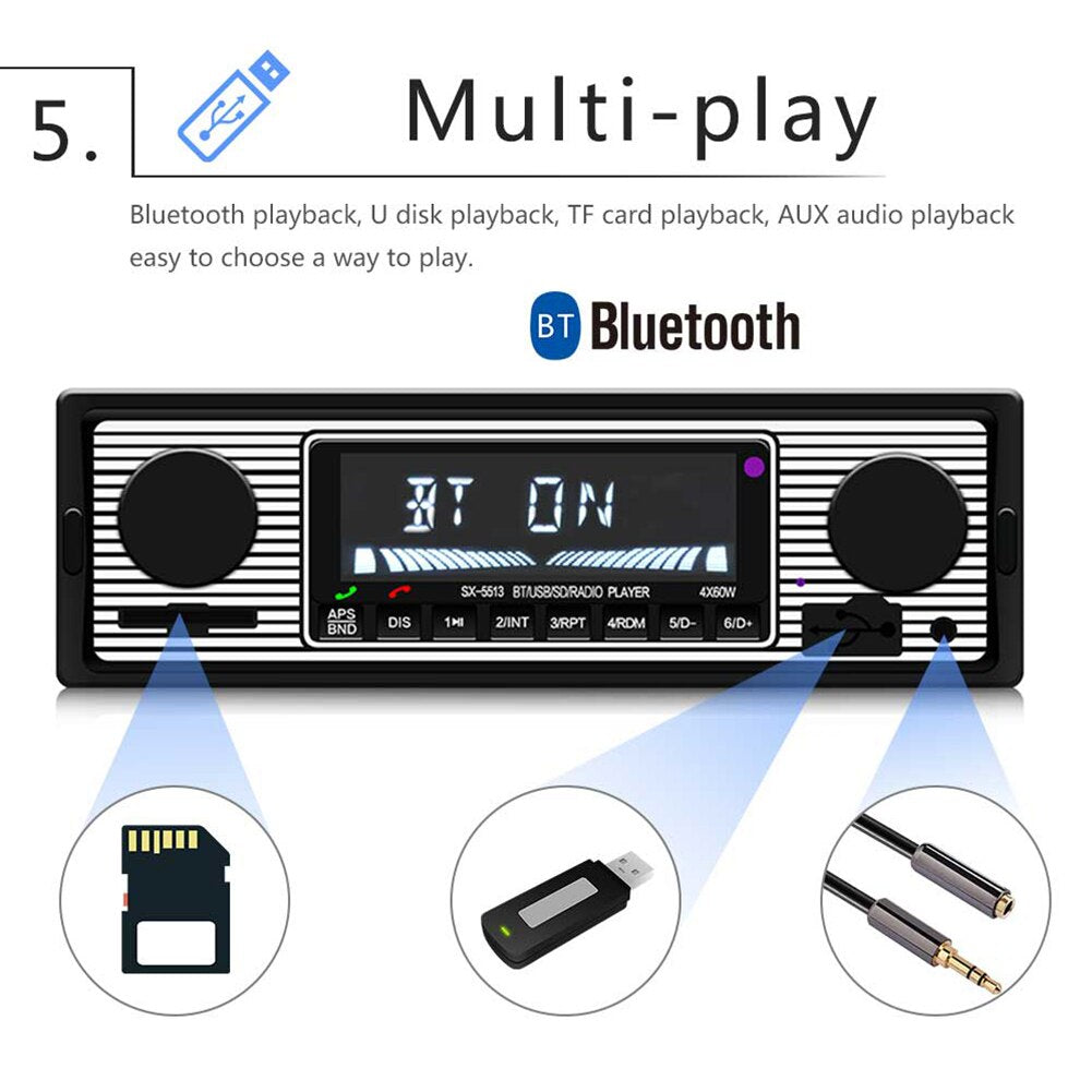 Bluetooth Car Radio Vintage Dual Knob MP3 Player FM Tuner Stereo USB AUX Classic Car retro Audio Receiver Speaker Accessories