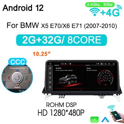 8G 256G Android 12 Car Radio Stereo FOR BMW X5/X6 E70 E71 with Screen Carplay Autoradio Intelligent system Navigation Bluetooth