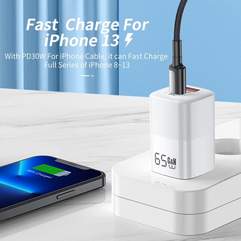 KUULAA 65W GaN Charger Quick Charge 4.0 3.0 Type C PD USB Charger for iPhone 14 13 12 Pro Max Fast Charger For Laptop PD Charger