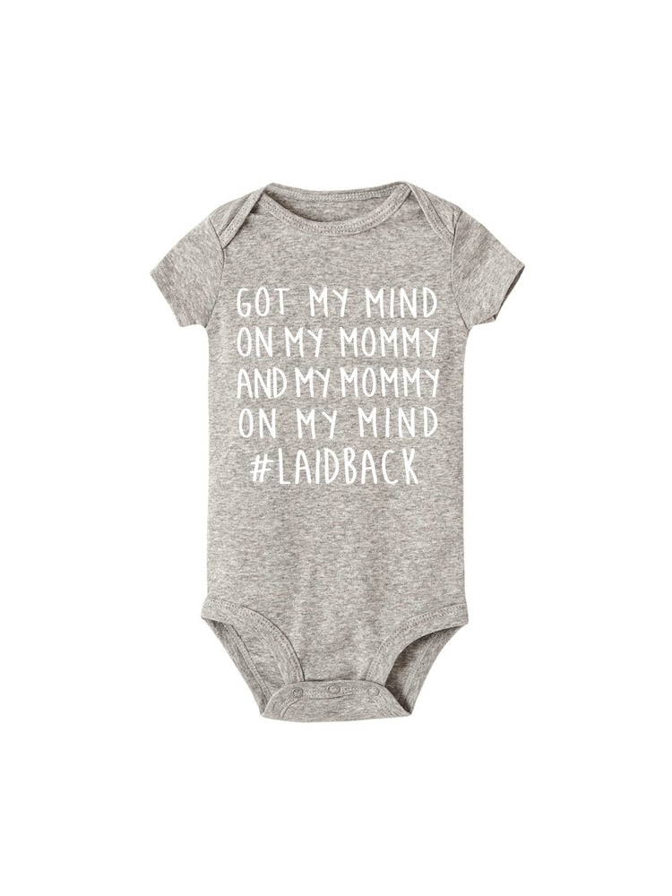 Got my mind on my mommy print Infant Baby Rompers Clothes Newborn Baby Boy Girl Jumpsuit short Sleeve Toddler Romper Overalls