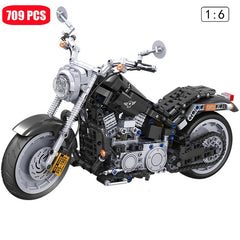 709PCS Technical American Motorcycle Model Building Blocks MOC Classic Retro Moto Bricks Toys For Children Adult Birthday Gifts