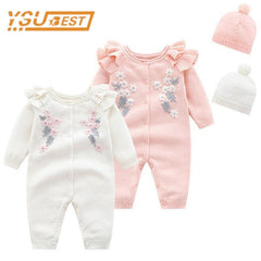 Ysubest Kids New 2022 Spring Autumn Girl Embroidery Rompers + Hat Baby Girl Newborn Rompers Clothes Baby Girl Rompers