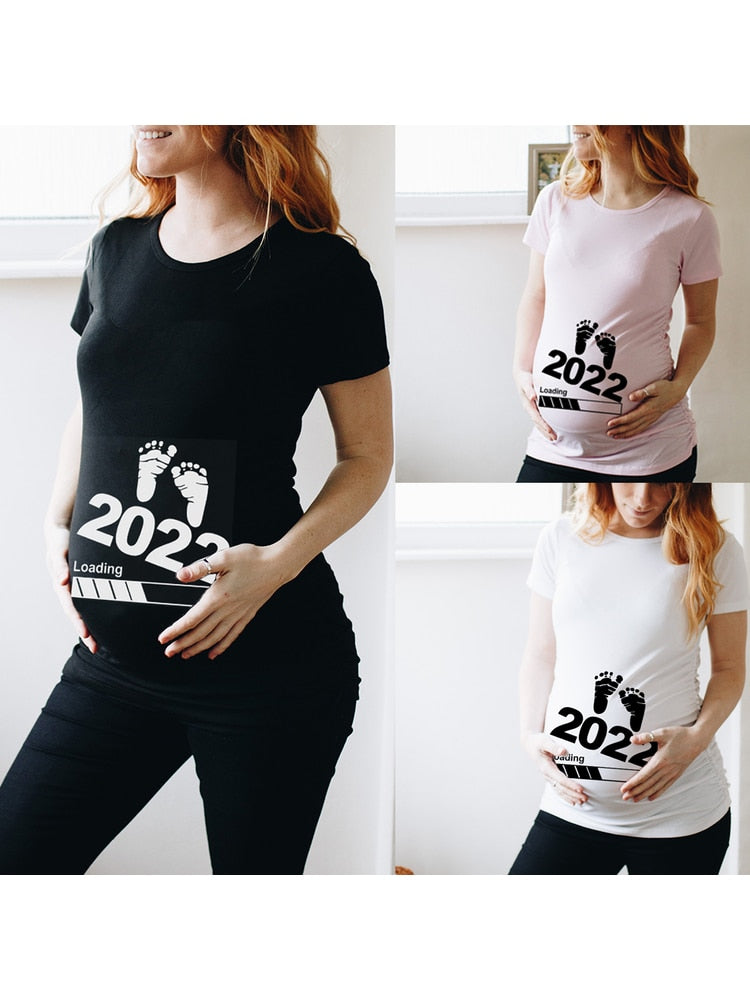 Baby Loading  2022 Printed Pregnant T Shirt Maternity Short Sleeve T-shirt Pregnancy Announcement Shirt New Mom Tshirts Clothes