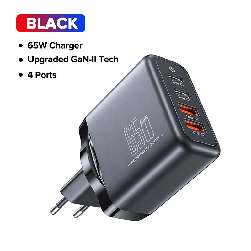 QOOVI 65W GaN Charger USB Type C Fast Charging For Laptop Macbook Quick Charge 4.0 PD USB C Charger For iPhone Xiaomi Samsung