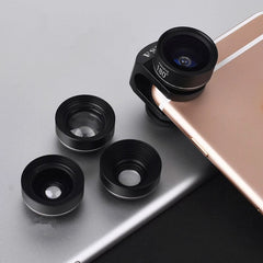 High-End 4 in 1 Phone Camera Lens Kit Fish Eye Wide Angle Macro Telephoto Lenses with Universal Clip Lentes for 95% Smartphones