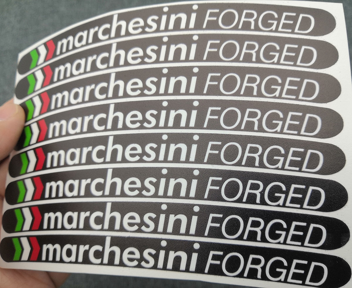 8X Marchesini FORGET Motorcycle Wheel Decals Rim Stickers Set Laminated For Ducati Aprilia RC8 848 1098 1198