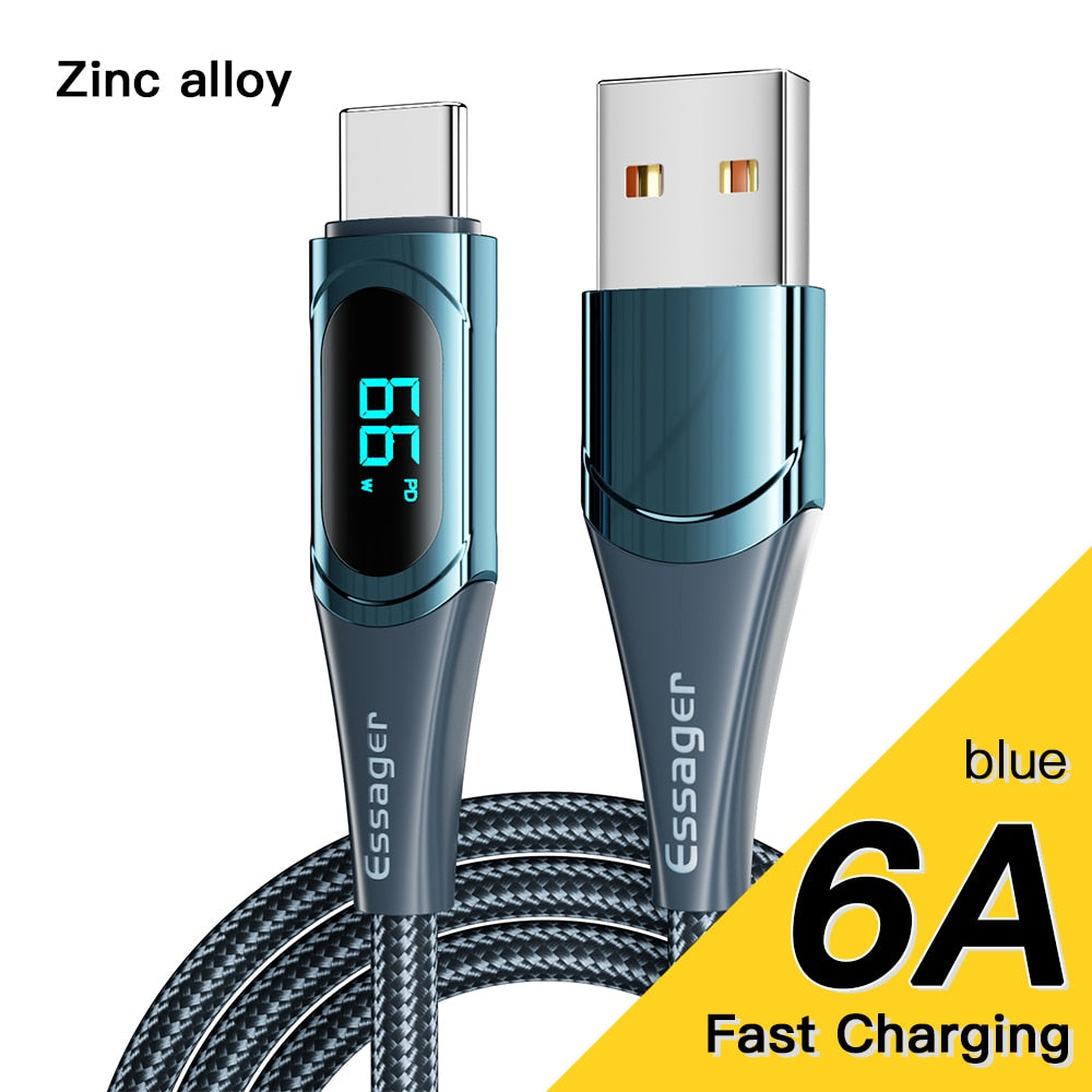 Essager PD 100W USB Type C Cable to USB C 7A Fast Charging Charger Wire Cord For OPPO Realme Huawei Poco Samsung Display Cable