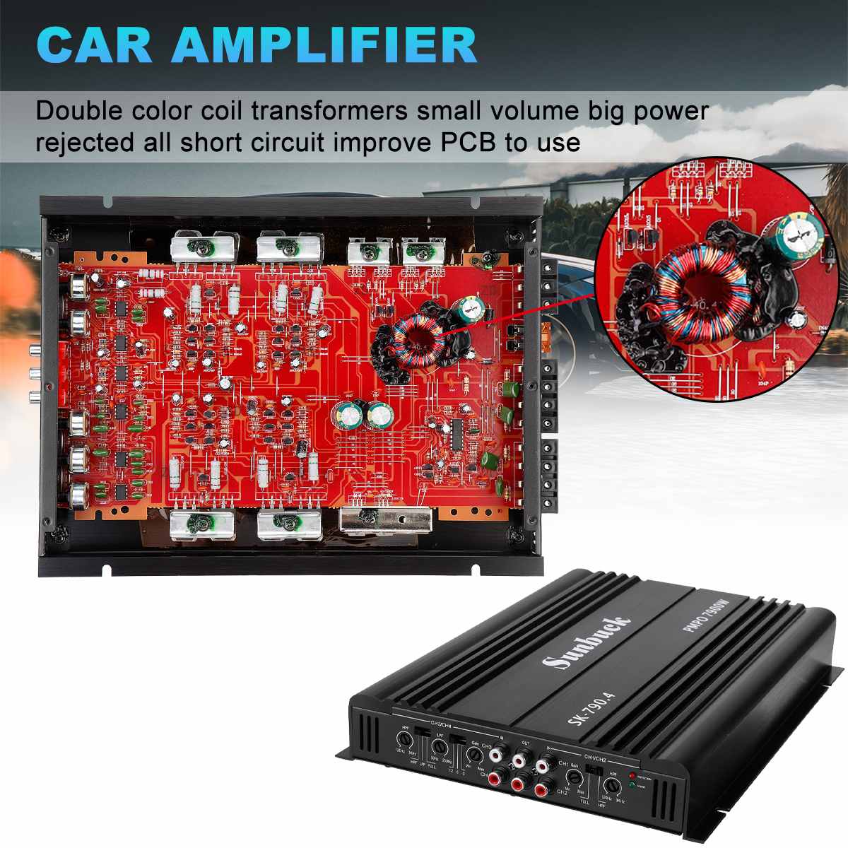 12V 7900W 4 Channel Car Amplifier Subwoofer Slim Class A/B Car Audio Amp Powerful Amplifiers Subwoofer Bass Speaker Amplifiers