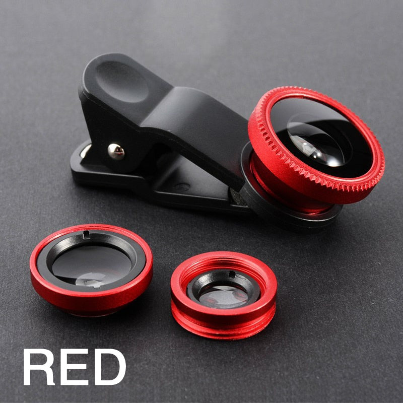 3in1 Fisheye Phone Lens 0.67X Wide Angle Zoom Fish Eye Macro Lenses Camera Kits With Clip Lens On The Phone For Smartphone
