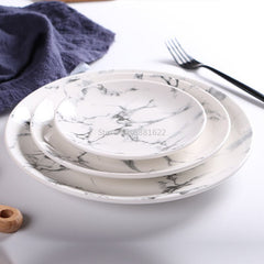 Fashion home restaurant kitchen tableware marble ceramic plate dish porcelain steak salad dessert plate cutlery cake plate